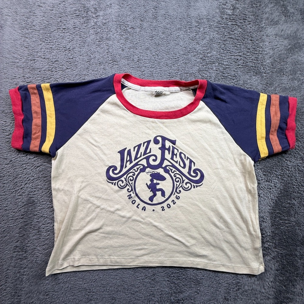 Retro NOLA Jazz Fest Ringer Tee Crop Top Shirt Adult XL Striped Cotton